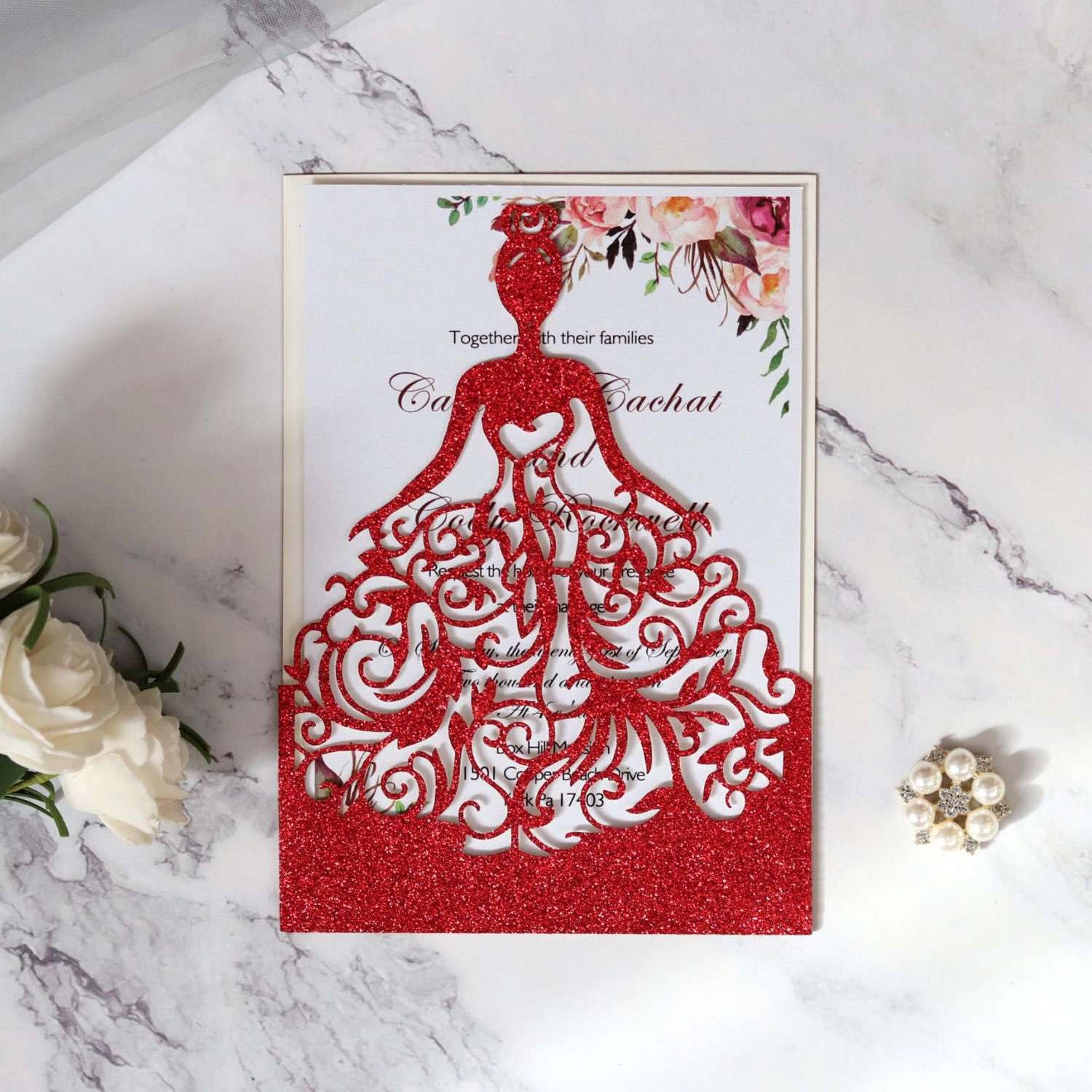 Glitter Wedding Invitation Card Personalized Custom Modern Marriage Invitation Card